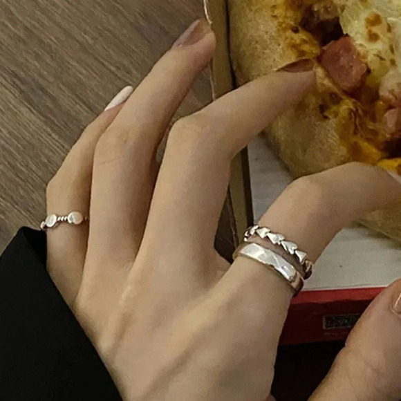 925 Sterling Silver Minimalist Heart Ring Double Layer Ring Dainty Silver Ring - Picture 2 of 3